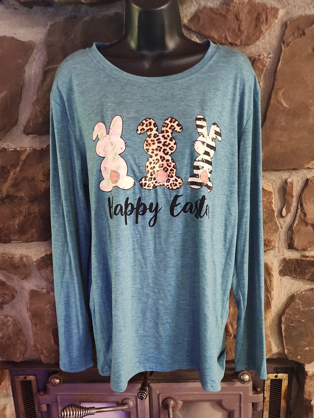 Blue 'Happy Easter' Bunny Graphic Long Sleeve Tee